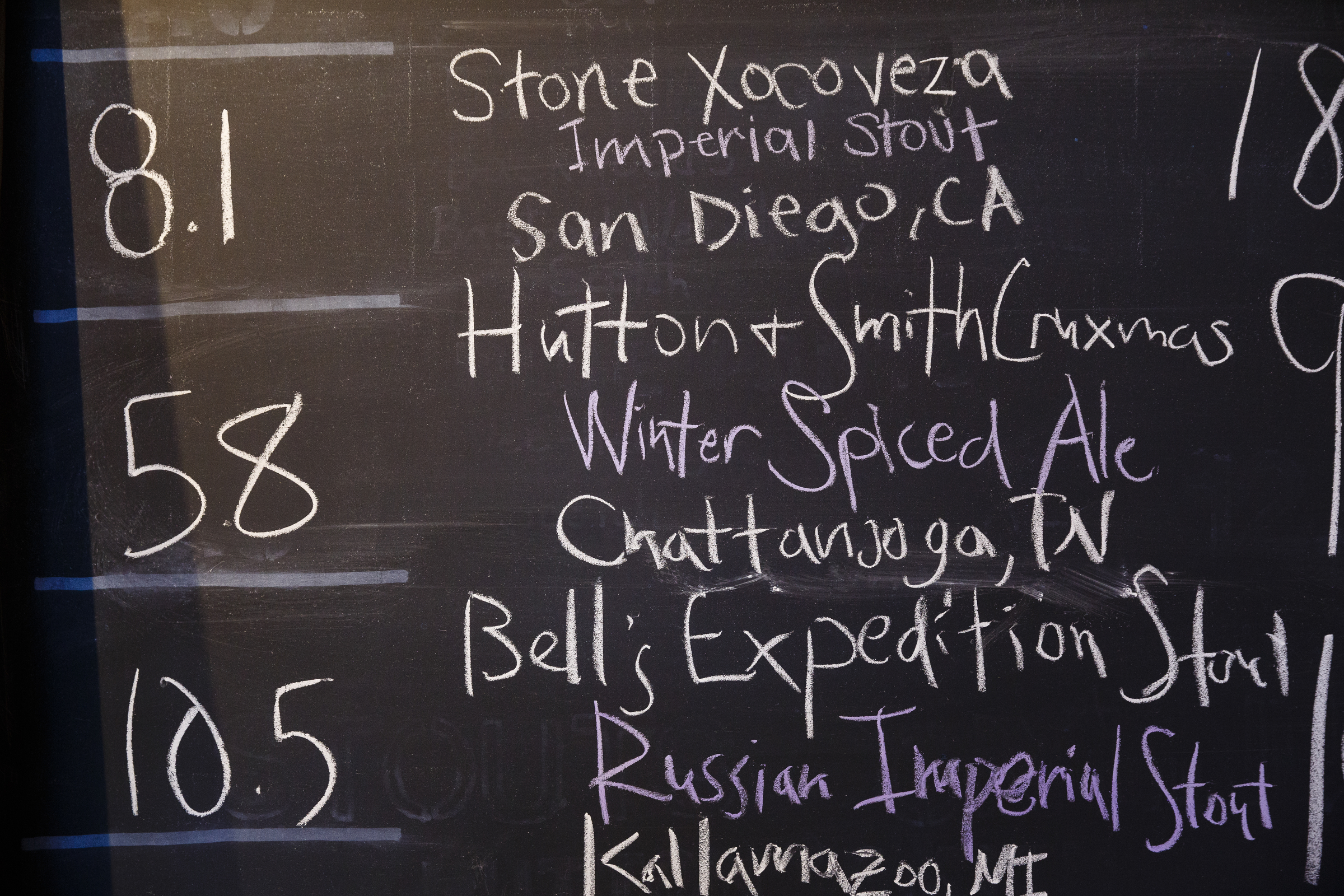 High gravity beers are seen on a chalkboard sold alongside a beer from Hutton & Smith with a lower alcohol content at Imbibe liquor store on Thursday, Dec. 29, 2016, in Chattanooga, Tenn. On Jan. 1, a new state law increases the alcohol by volume cap for beer from 6.2% to 10.1% which will allow grocery stores and breweries to sell high-gravity beers which could previously only be sold at liquor stores.