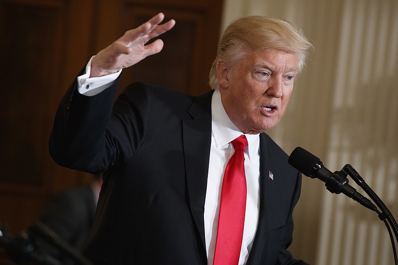 
              President Donald Trump speak in the East Room of the White House in Washington, Friday, Jan. 27, 2017. A day ahead of Trump’s weekend call with Russian President Vladimir Putin, the fight within the Republican Party over the direction of U.S. policy toward Moscow intensified.  (AP Photo/Evan Vucci)
            