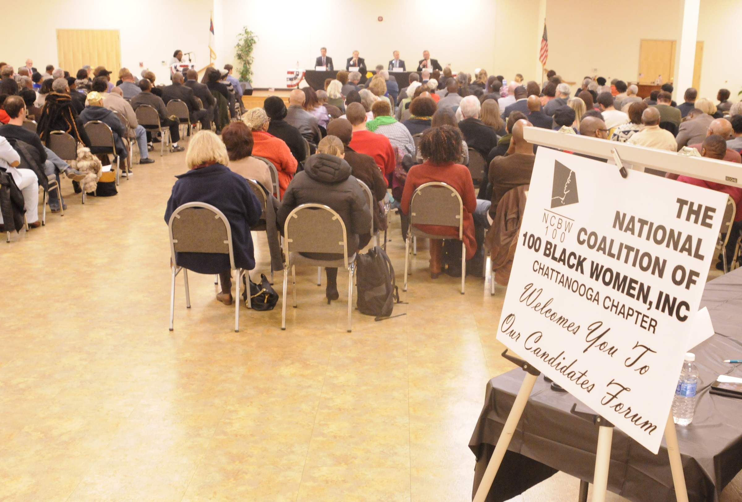 Mayoral candidates speak to a large audience Monday night at the first of two forums. The National Coalition of 100 Black Women, Chattanooga Chapter, INC. sponsored the forum at the Greater Tucker Missionary Baptist Church on N. Moore Road in Brainerd.