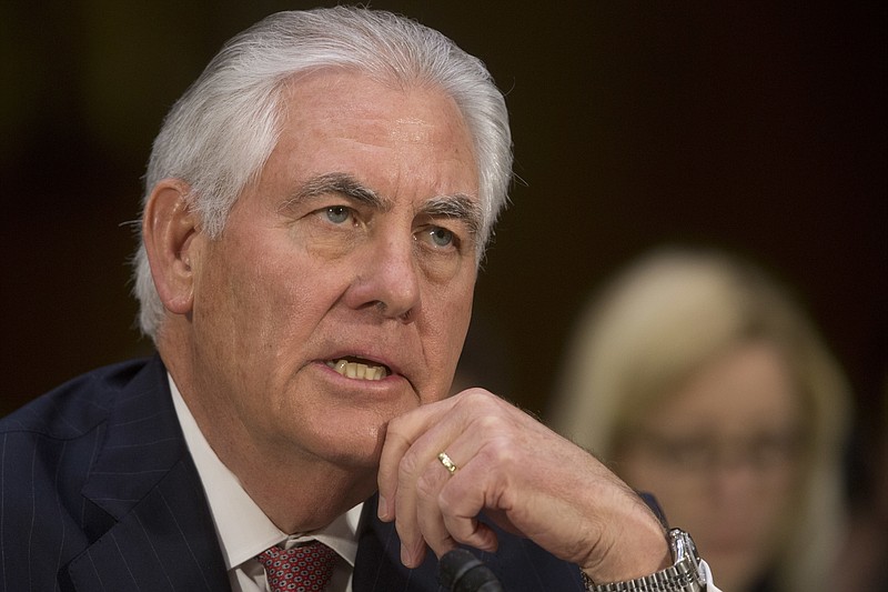 In this Jan. 11, 2107, file photo, Secretary of State-designate Rex Tillerson testifies on Capitol Hill in Washington at his confirmation hearing before the Senate Foreign Relations Committee. The Senate is pressing ahead on Tillerson, with a procedural vote likely to trigger an extended debate over the president's executive order on immigration and U.S. policy toward Russia. (AP Photo/Steve Helber, File)