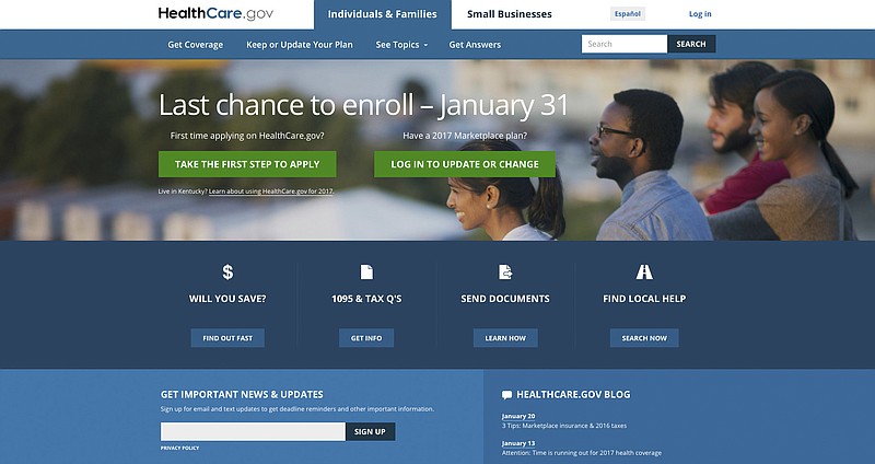 
              This screen image shows the website of HealthCare.gov. Overnight Tuesday, Jan. 31, is the deadline to sign up for coverage under the federal health care law. Even if the ultimate fate of “Obamacare” is uncertain, there’s been no change for this year. About 11.5 million people had enrolled as of Dec. 24. (AP Photo)
            
