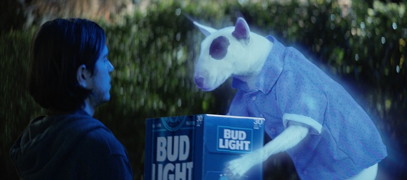 
              This photo provided by Bud Light shows a scene from the company's “Ghost Spuds,” spot for Super Bowl 51, between the New England Patriots and Atlanta Falcons, Sunday, Feb. 5, 2017. Bud Light is re-introducing the brand’s ’80s pop culture icon and man’s best friend, Spuds MacKenzie. (Bud Light via AP)
            