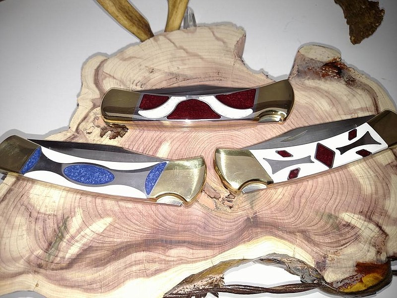 Mike Prater and Painted Pony Designs have decades of experience inlaying everything from resin to precious stones into the handles of knives. He said he expects to use a lot of red coral and turquoise, pictured in the above knives, to handle American flag themed custom orders in the wake of the election.