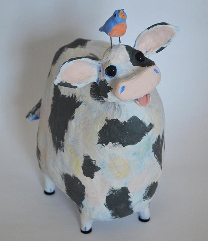 Karen Fincannon of Tucker, Ga., will show how she creates her whimsical ceramics, such as "Large Cow With Bird," at River Gallery.