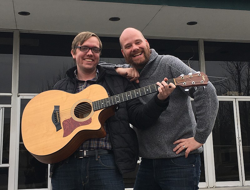 Michael De Backer, left, and Dan Buck wrote and will star in "i < 3 u," a musical comedy about online dating, to be presented in its world premiere by the Ocoee Theatre Guild.