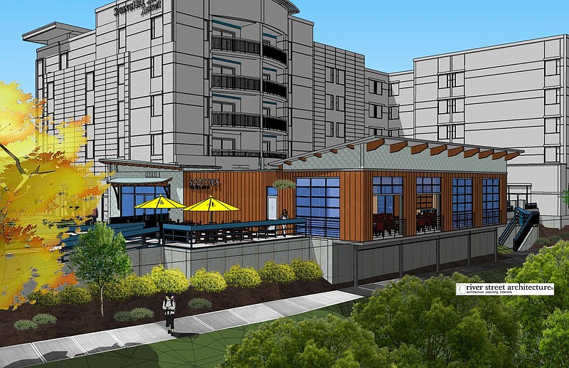 Artist rendering of Scottie's on the River, a new riverfront steak and seafood restaurant in Chattanooga