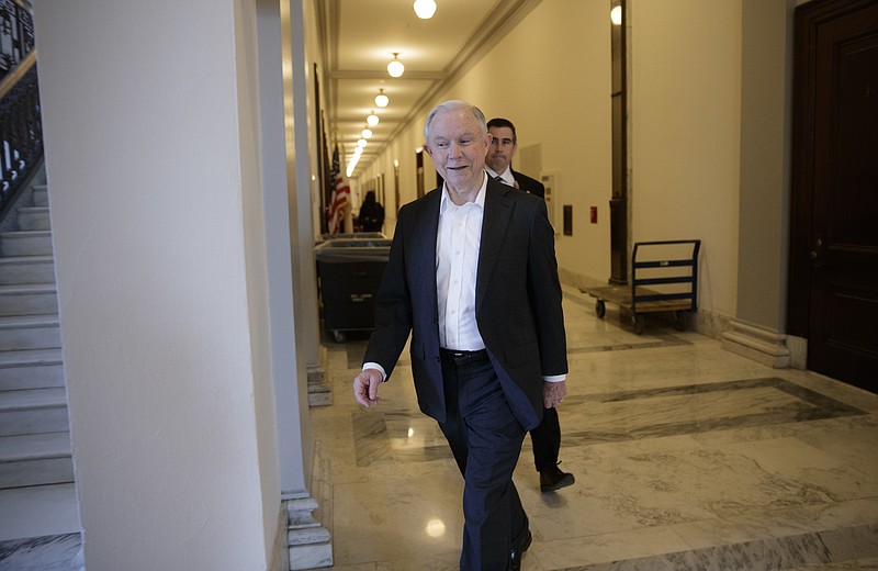 Attorney General-designate, Sen. Jeff Sessions, R-Ala., leaves his office on Capitol Hill in Washington early Wednesday, Feb. 8, 2017. The Alabama Republican appears headed toward confirmation by a nearly party-line vote after Democrats harshly criticized him for being too close to Trump, too harsh on immigrants, and too weak on civil rights. (AP Photo/J. Scott Applewhite)

