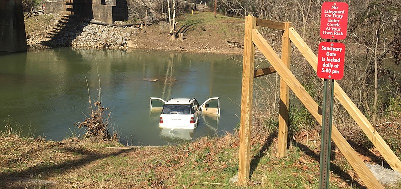 A motorist drove into South Chickamauga Creek near the Audobon Acres visitor center