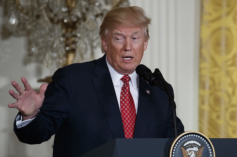 
              President Donald Trump speaks in the East Room of the White House in Washington. Trump's freewheeling style on Twitter and elsewhere is complicating life for the government lawyers tasked with defending his executive actions in court.  (AP Photo/Evan Vucci)
            