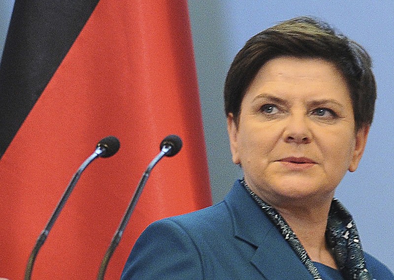 
              In this Tuesday Feb. 7, 2017 photo, Polish Prime Minister Beata Szydlo arrives at a press conference. Szydlo was in a car wreck on Friday that involved a young driver in a Fiat 500 hitting her car from the side and was being checked out in a hospital, officials and news reports said, adding she was not badly hurt. (AP Photo/Alik Keplicz )
            