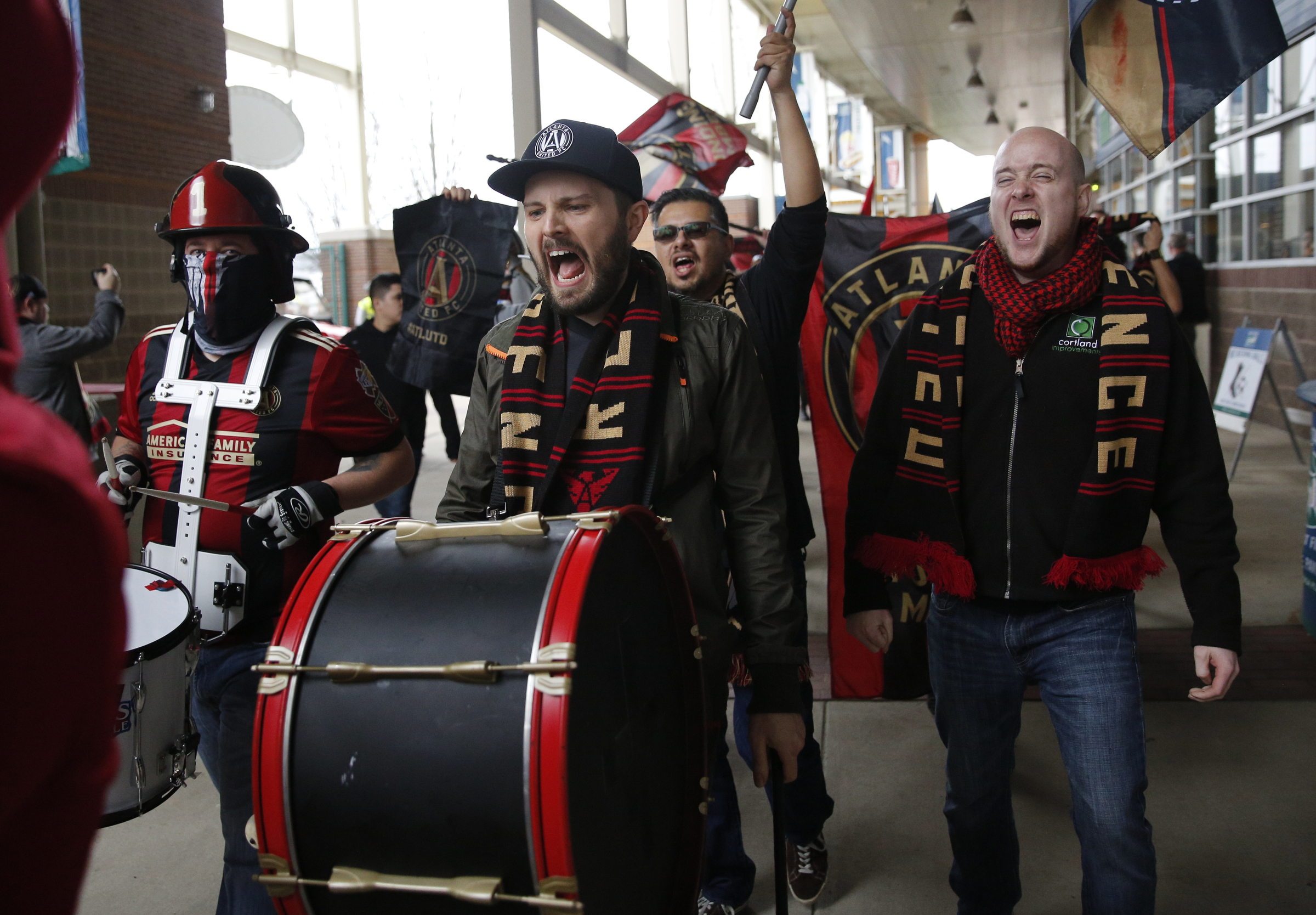 AUFC fans head to their spot in the stands before Chattanooga FC's friendly match against Atlanta United FC at Finely Stadium on Saturday, Feb. 11, 2017, in Chattanooga, Tenn.
