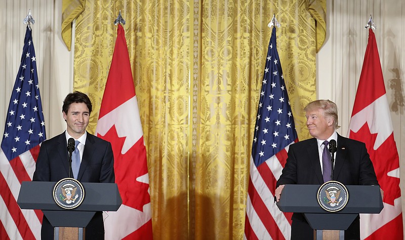 
              President Donald Trump and Canadian Prime Minister Justin Trudeau participate in a joint news conference in the East Room of the White House in Washington, Monday, Feb. 13, 2017. (AP Photo/Pablo Martinez Monsivais)
            