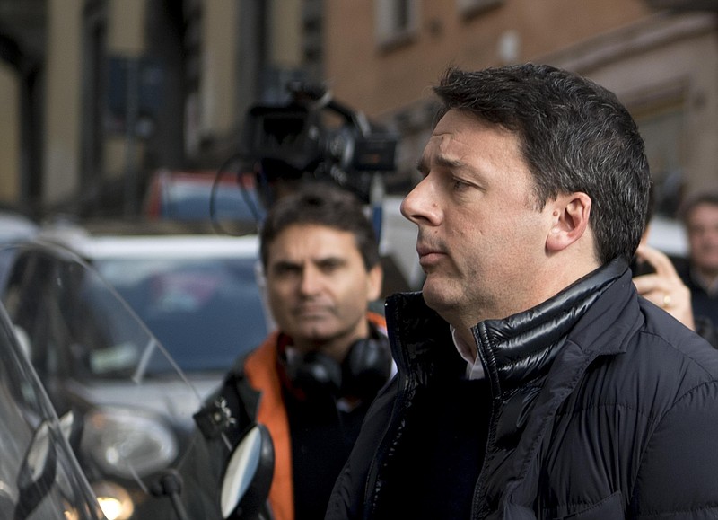 
              Democratic Party leader Matteo Renzi arrives at the PD meeting in Rome, Monday, Feb. 13, 2017. The former Italian Premier admonished his Democratic Party Monday to quit internal squabbling and focus instead on defeating populist politicians in the era of what he called ‘’Trumpism’’ and protectionism politics gaining popularity in Europe. (Maurizio Brambatti/ANSA via AP)
            
