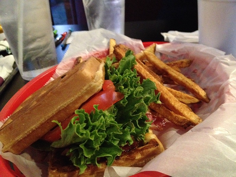 The BLTW at Baxters puts the standard bacon, lettuce and tomato between two thick waffles. It's served with house-cut fries.