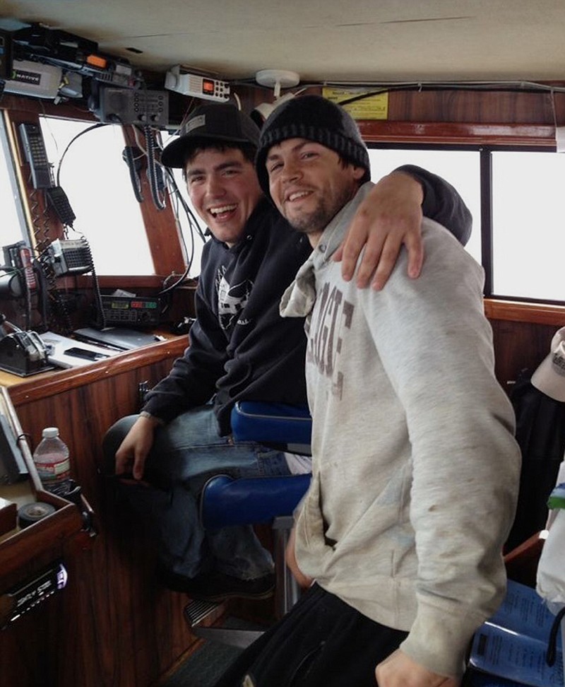 
              This 2014 photo provided by Dylan Hatfield shows Hatfield, left, and his brother Darrik Seibold in Sand Point, Alaska. Hatfield said his 36-year-old brother was one of six men missing and presumed drowned when a crabbing vessel Destination went missing Saturday, Feb. 11, 2017, near St. George, Alaska. (Courtesy of Dylan Hatfield via AP)
            