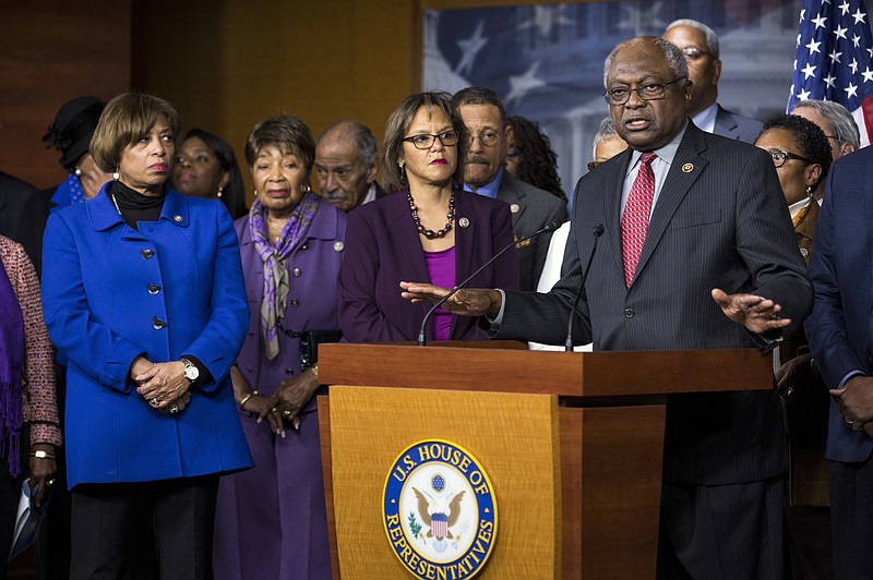 
              FILE - In this Jan. 5, 2017, file photo, House Assistant Minority Leaser James Clyburn of S.C speaks during a news conference on Capitol Hill in Washington. Members of the Congressional Black Caucus expressed bafflement and dismay on Feb. 16, after President Donald Trump asked a black reporter to set up a meeting with them. Clyburn said there is "an element of disrespect" in Trump's comment to journalist April Ryan, asking her whether she was friends with CBC members and could convene a get-together. (AP Photo/Zach Gibson, File)
            