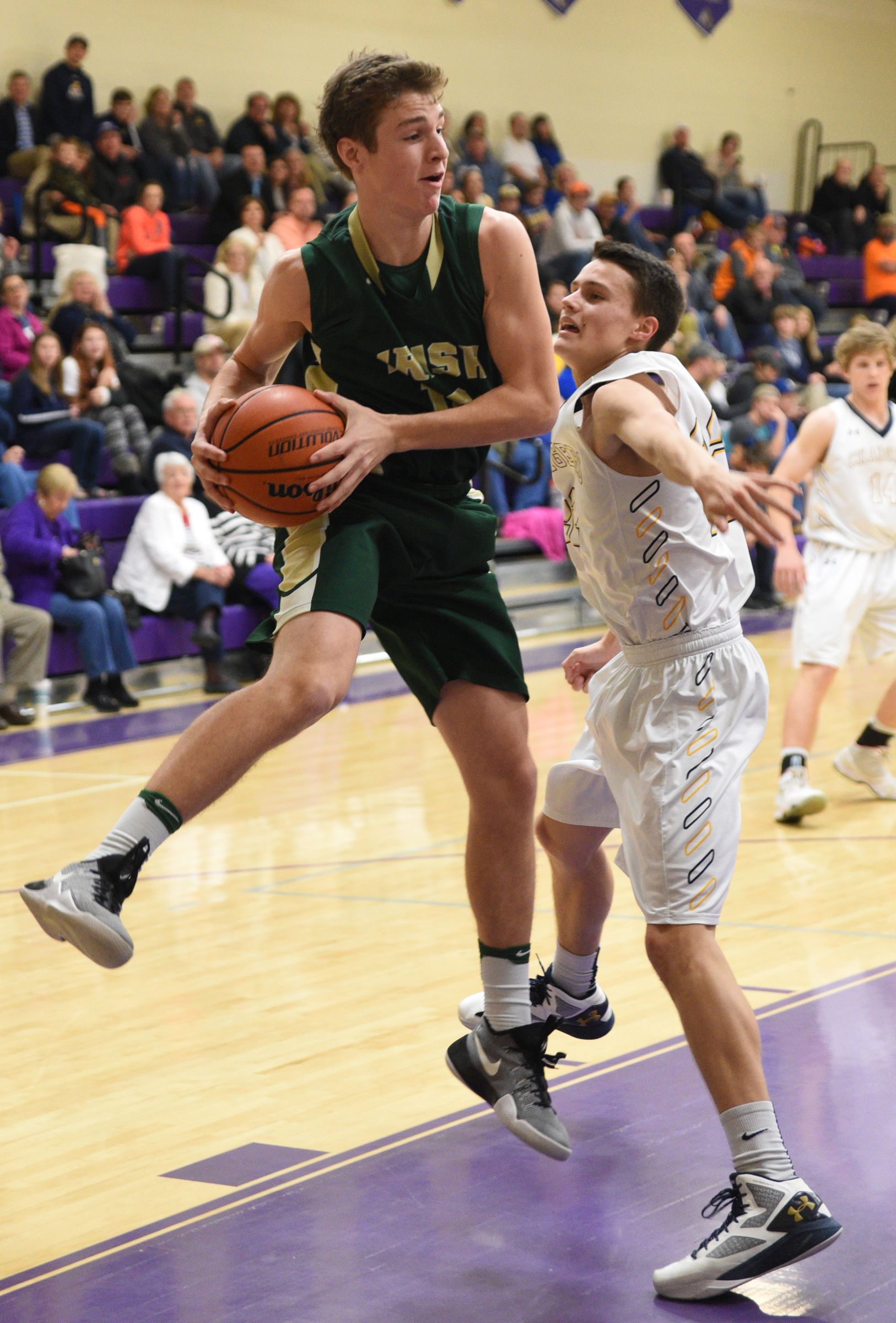 Notre Dame's Nolan Corbitt protects the ball in a game against Chattanooga Christian School Thursday, Feb. 16, 2017 at Sequatchie County High School.