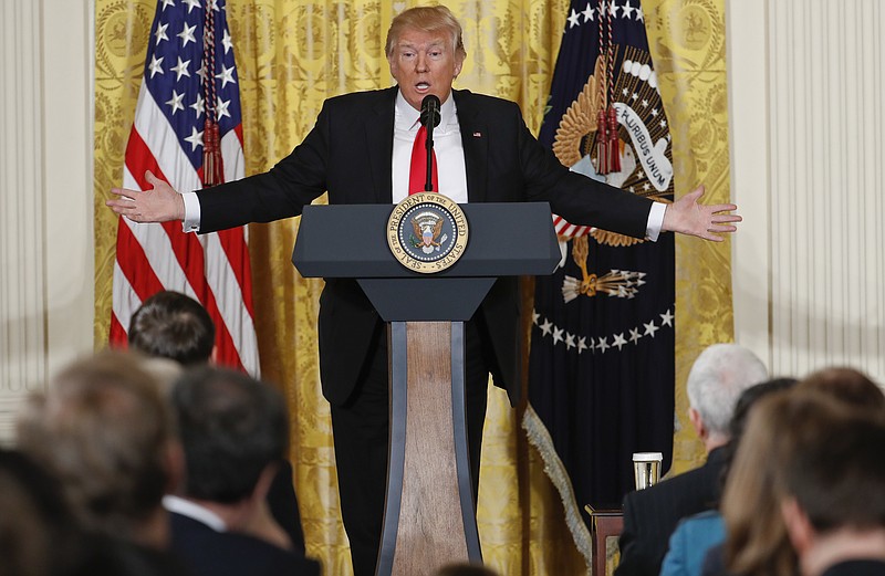 
              President Donald Trump speaks during a news conference in the East Room of the White House in Washington, Thursday, Feb. 16, 2017. (AP Photo/Pablo Martinez Monsivais)
            