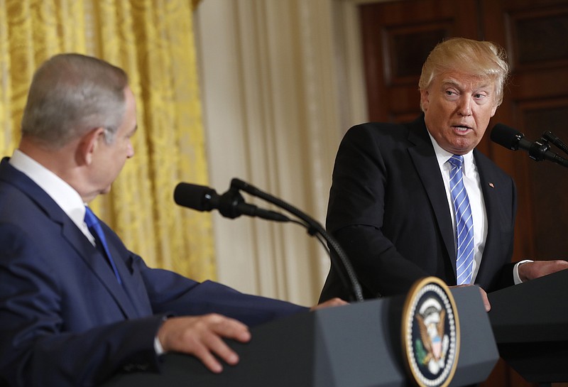 
              President Donald Trump and Israeli Prime Minister Benjamin Netanyahu participate in a joint news conference in the East Room of the White House in Washington, Wednesday, Feb. 15, 2017. (AP Photo/Pablo Martinez Monsivais)
            