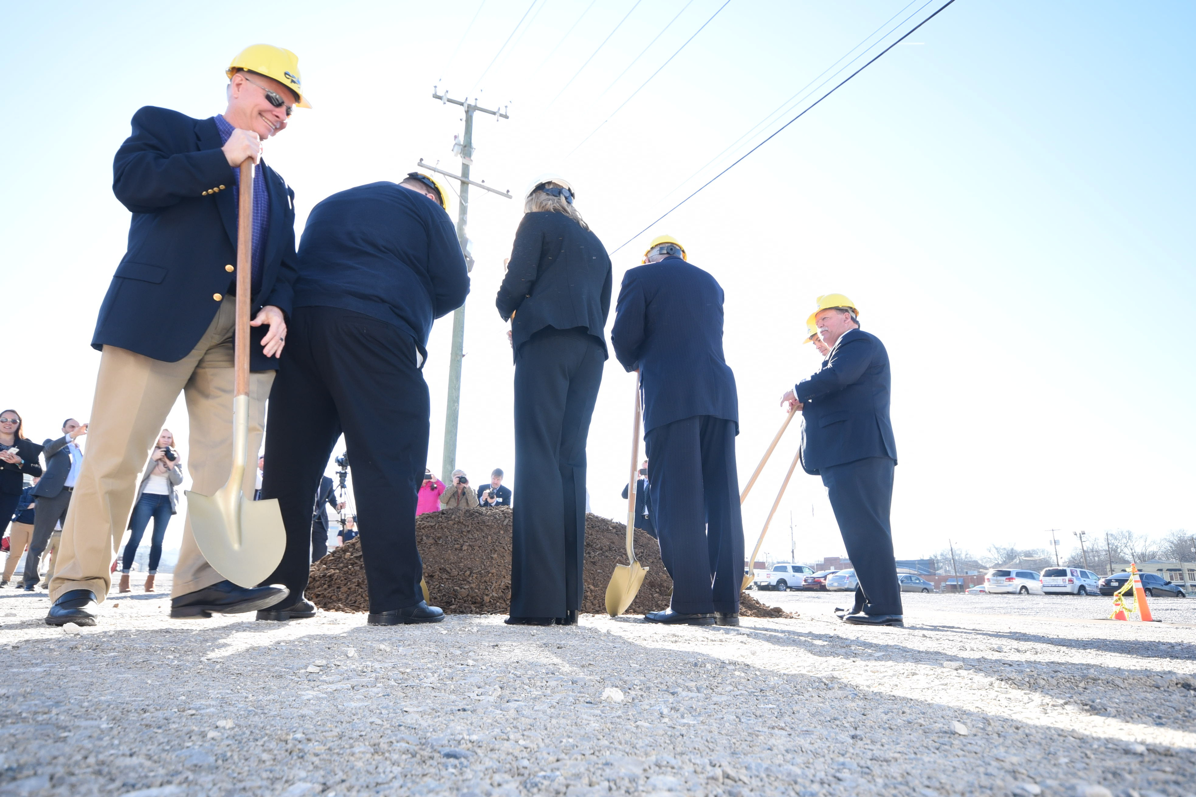 Electric Power Board President and CEO David Wade prepares to break ground with government leaders and TVA representatives for a 4.5-acre solar garden facing Holtzclaw Avenue, across from the Chattanooga Zoo.
