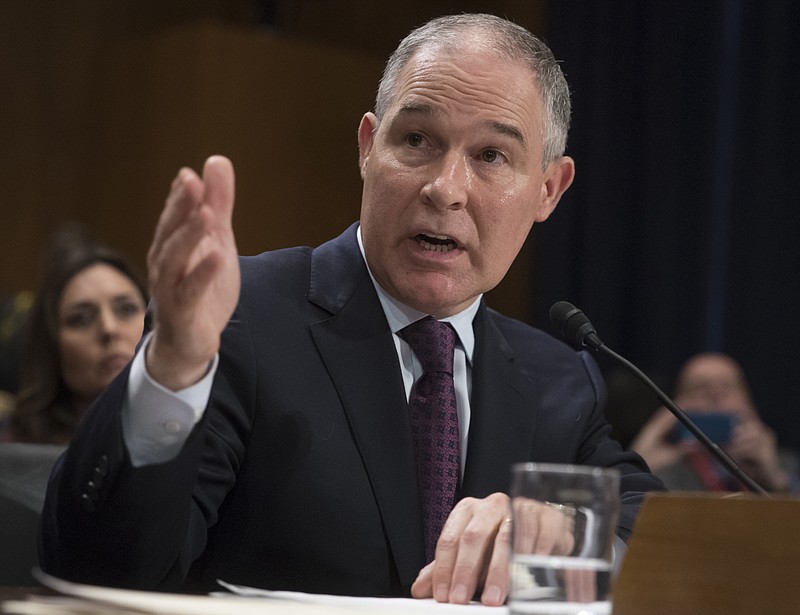 In this Jan. 18, 2017, file photo,Environmental Protection Agency Administrator nominee, Oklahoma Attorney General Scott Pruitt testifies on Capitol Hill in Washington at his confirmation hearing before the Senate Environment and Public Works Committee. Senate Republicans are poised to use their majority to confirm Pruitt to lead the Environmental Protection Agency, despite calls from Democrats for a delay.(AP Photo/J. Scott Applewhite, File)