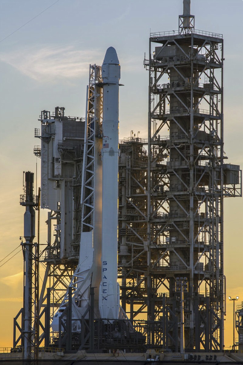 
              This photo provided by NASA shows a Space X Falcon9 rocket on the launch pad, Saturday, Feb. 18, 2017 at Launch Complex 39A  at the Kennedy Space Center in Cape Canaveral, Fla. SpaceX is launching space station supplies from the exact spot where Americans flew to the moon almost a half-century ago. The pad was last used in 2011 for NASA’s final shuttle flight. This is SpaceX’s first Florida launch since last summer’s rocket explosion. (NASA via AP)
            