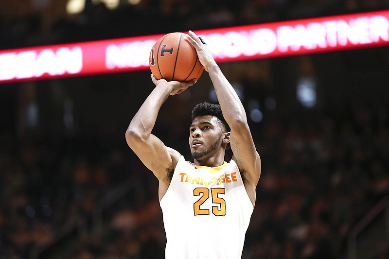 Tennessee sophomore guard Shembari Phillips shoots during Saturday's 90-70 win against Missouri in Knoxville. Phillips reached double digits in scoring for the first time in 14 games and played more than 20 minutes for just the third time since mid-December.