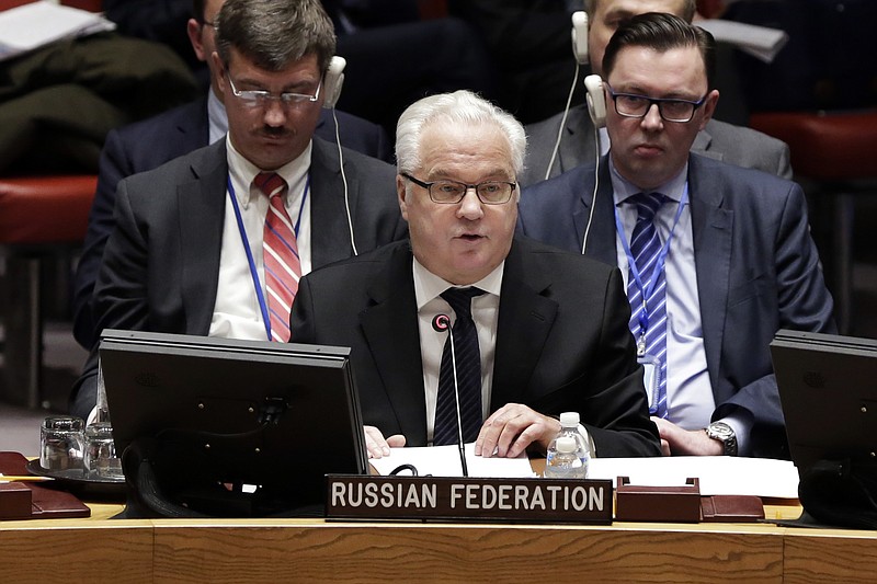 
              FILE - In this Thursday, Feb. 2, 2017, file photo, Russia's Ambassador to the U.N. Vitaly Churkin addresses a Security Council meeting at the United Nations. Russian officials said their ambassador to United Nations, Churkin, has died in New York City on Monday, Feb. 20, 2017. (AP Photo/Richard Drew, File)
            