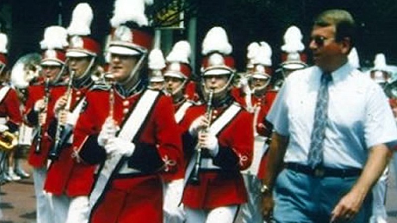 Jim Souders, right, marches with the Lakeview-Fort Oglethorpe High School band in this undated photo. Band alumni are raising funds to endow the Jim Souders Band Instrument Fund in honor of the longtime band leader.