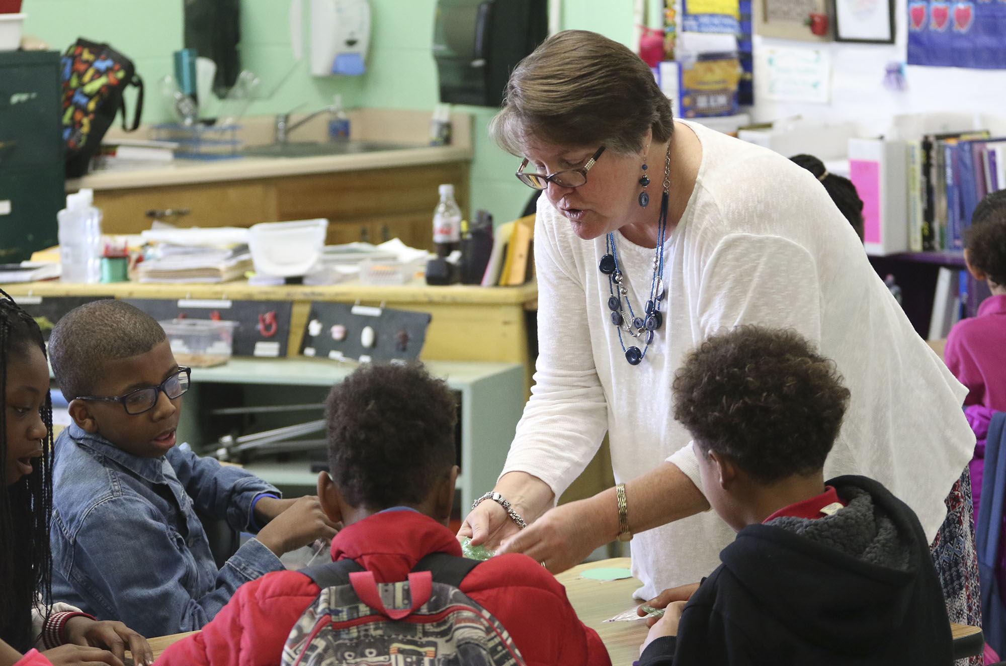 Staff Photo by Dan Henry / The Chattanooga Times Free Press- 2/21/17. Susan Dorsa teaches her fourth grade class about plant cell structure using the Science Sparks! curriculum which she helped develop. More than 80 teachers across the district were given nine weeks worth of science lessons and all the supplies they need to make them hands-on. This pilot is one of the ways Hamilton County Schools is working to better engage students and teachers.
