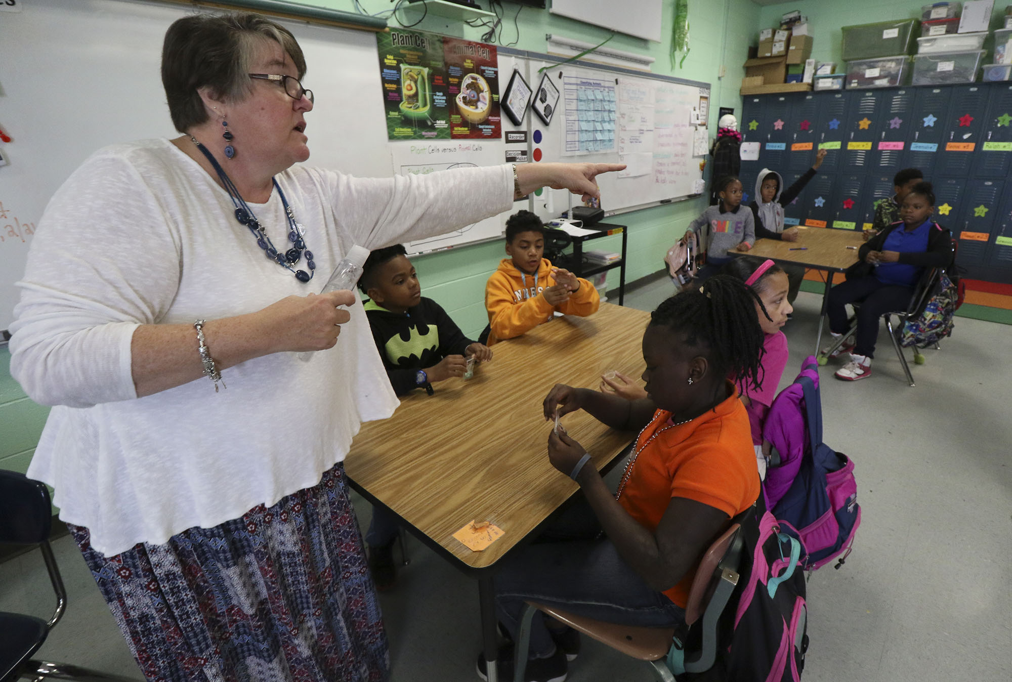 Staff Photo by Dan Henry / The Chattanooga Times Free Press- 2/21/17. Susan Dorsa teaches her fourth grade class about plant cell structure using the Science Sparks! curriculum which she helped develop. More than 80 teachers across the district were given nine weeks worth of science lessons and all the supplies they need to make them hands-on. This pilot is one of the ways Hamilton County Schools is working to better engage students and teachers.