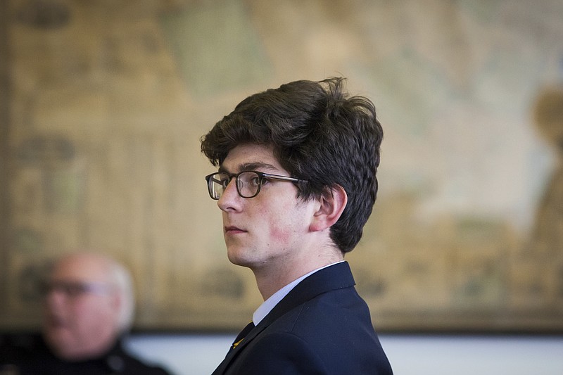 
              Owen Labrie, 21, is seen during an evidentiary hearing on whether he will be granted a retrial at Merrimack County Superior Court in Concord, N.H., Tuesday, Feb. 21, 2017. Labrie, a prep school graduate convicted of using a computer to lure an underage girl for sex returned to court Tuesday for a hearing on whether his lawyers damaged his case.  (Elizabeth Frantz/The Concord Monitor via AP, Pool)
            