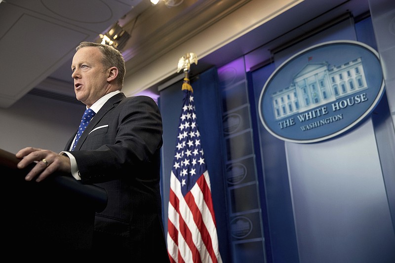 
              White House press secretary Sean Spicer speaks during the daily press briefing at the White House in Washington, Tuesday, Feb. 21, 2017. (AP Photo/Andrew Harnik)
            