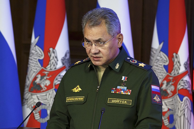 
              FILE - In this Thursday, Dec. 22, 2016 file photo, Russian Defence Minister Sergei Shougu speaks during a meeting with senior military officials in Moscow, Russia. Sergei Shoigu told lawmakers Wednesday, Feb. 22, 2017, that the sweeping military modernization program will continue at a high pace this year. Amid tensions with the West, the Kremlin has continued to spend big on new weapons despite Russia's economic downturn. (Balashova Olga/Defence Ministry Pool Photo via AP, file)
            