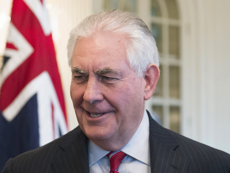 
              Secretary of State Rex Tillerson is seen at the State Department in Washington, Wednesday, Feb. 22, 2017. President Donald Trump is sending his Tillerson and Homeland Security Secretary John Kelly to Mexico on a fence-mending mission made all the more challenging by the actual fence he wants to build on the southern border. (AP Photo/Molly Riley)
            