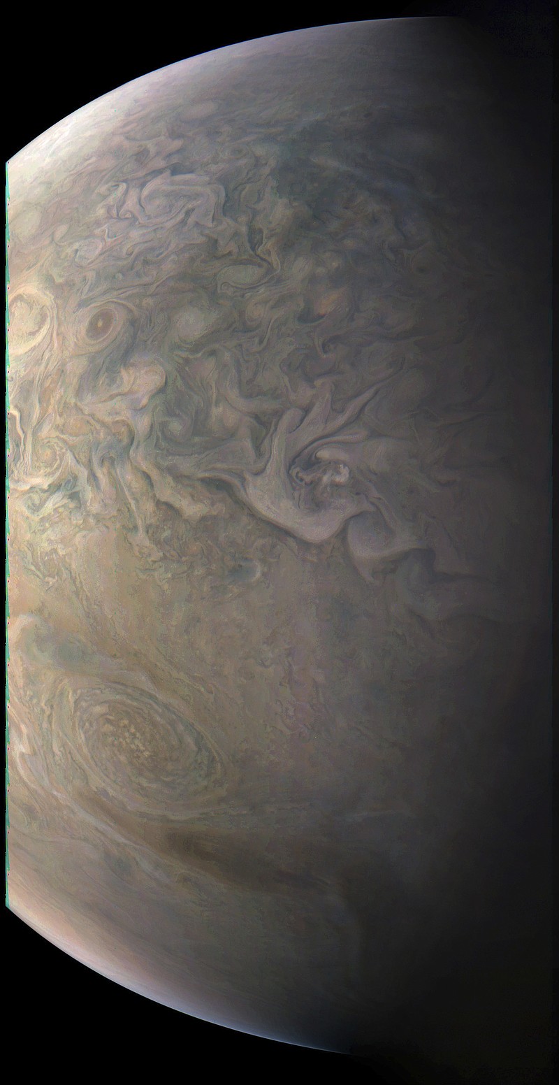 
              This Dec. 11, 2016 image made available by NASA shows Jupiter's northern latitudes made by the spacecraft Juno as it performed a close flyby of the gas giant planet. On Thursday, Feb. 23, 2017, NASA said its the spacecraft is stuck making long laps around the gas giant because of sticky valves. (NASA/JPL-Caltech/SwRI/MSSS/Gerald Eichstaedt/John Rogers via AP)
            
