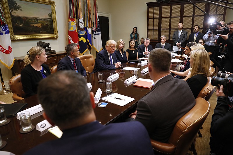 
              President Donald Trump speaks during a meeting on domestic and international human trafficking, Thursday, Feb. 23, 2017,in the Roosevelt Room of the White House in Washington. (AP Photo/Pablo Martinez Monsivais)
            