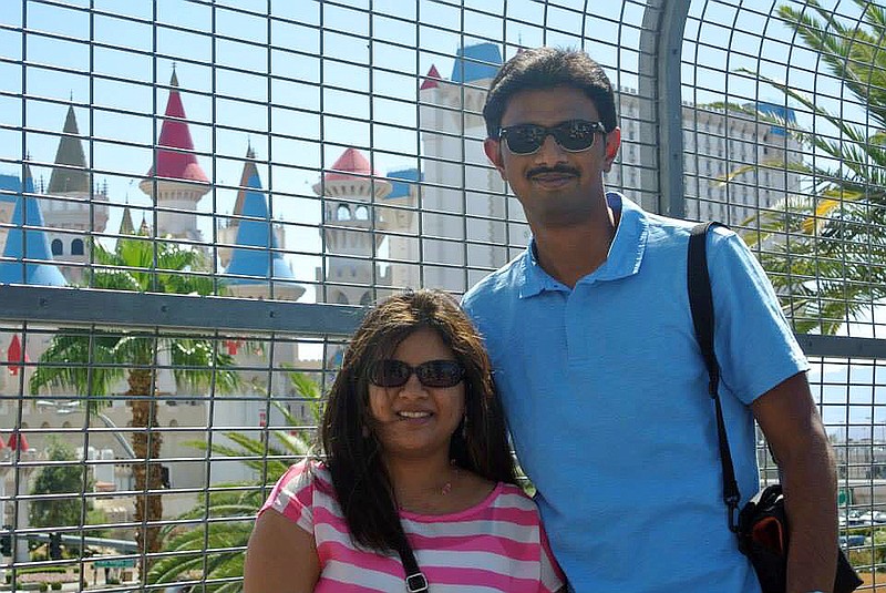 
              In this undated photo provided by Kranti Shalia, Srinivas Kuchibhotla, right, poses for photo with his wife Sunayana Dumala. In the middle of a crowded bar, a 51-year-old former air traffic controller yelled at two Indian men - Kuchibhotla and Alok Madasani - to "get out of my country," witnesses said, then opened fire in an attack that killed one of the men and wounded the other, as well as a third man who tried to help, Thursday, Feb 23, 2017, in Olathe, Kan. (Kranti Shalia via AP)
            