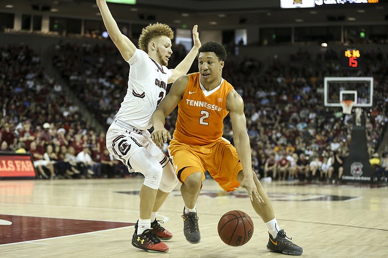 COLUMBIA, SC - FEBRUARY 25, 2017 -  Forward Grant Williams #2 of the Tennessee Volunteers during the game between the South Carolina Gamecocks and the Tennessee Volunteers at Colonial Life Arena in Columbia, SC. Photo By Craig Bisacre/Tennessee Athletics