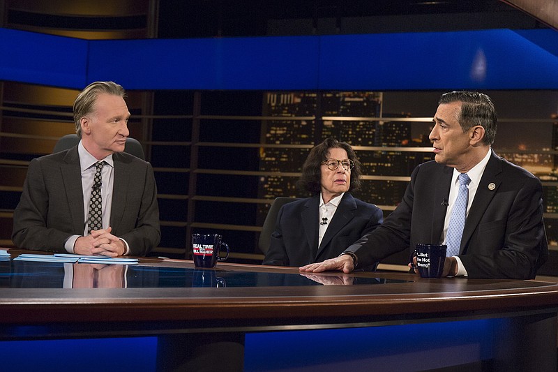
              In this Friday, Feb. 24, 2017 photo provided by HBO, guest Rep. Darrell Issa, right, R-Calif., speaks on a panel with host, Bill Maher, left, and guest Fran Lebowitz, contributing editor, Vanity Fair, during HBO’s "Real Time with Bill Maher,” in Los Angeles. Issa has called for a special prosecutor to investigate whether Russia interfered in the 2016 presidential election and was in touch with President Donald Trump's team during the campaign. (Janet Van Ham/HBO via AP)
            