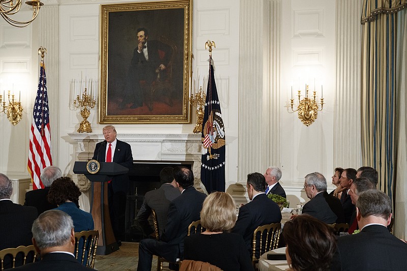 
              President Donald Trump speaks to a meeting of the National Governors Association, Monday, Feb. 27, 2017, at the White House in Washington. (AP Photo/Evan Vucci)
            