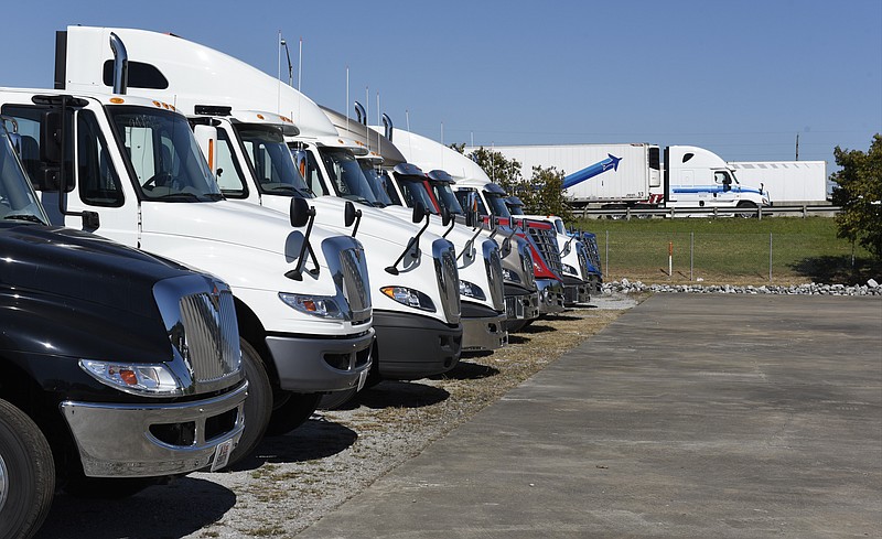 A line of trucks for sale are seen at Lee-Smith on Monday, Oct. 19, 2015, in Chattanooga, Tenn. Photo by John Rawlston /Times Free Press.