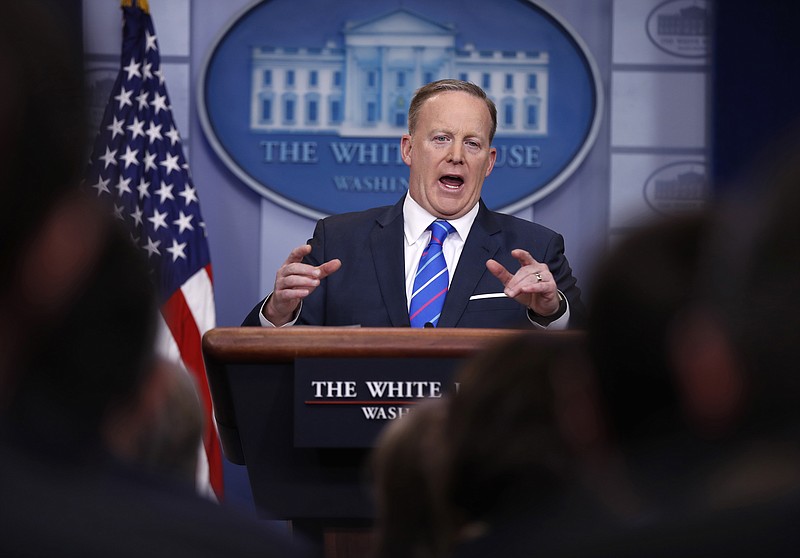 
              White House press secretary Sean Spicer speaks during a daily press briefing at the White House in Washington, Monday, Feb. 27, 2017. (AP Photo/Manuel Balce Ceneta)
            