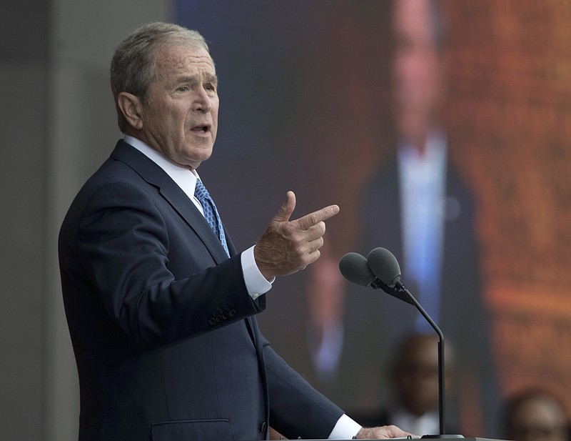 
              FILE - In this Sept. 24, 2016 file photo, former President George W. Bush speaks in Washington. Bush said Monday, Feb. 27, 2017, "we all need answers" on the extent of contact between President Donald Trump's team and the Russian government, and he defended the media's role in keeping world leaders in check. (AP Photo/Manuel Balce Ceneta, File)
            