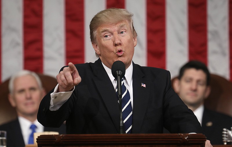 
              President Donald Trump addresses a joint session of Congress on Capitol Hill in Washington, Tuesday, Feb. 28, 2017. (Jim Lo Scalzo/Pool Image via AP)
            