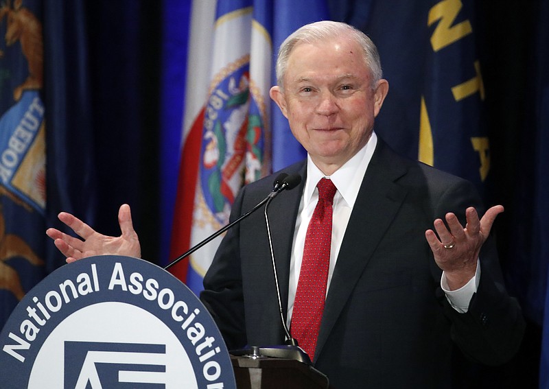 
              In this Feb. 28, 2017, photo, Attorney General Jeff Sessions pauses while speaking at the National Association of Attorneys General annual winter meeting in Washington. Sessions had two conversations with the Russian ambassador to the United States during the presidential campaign. The Justice Department said March 1 that the two conversations took place last year when Sessions was a senator. (AP Photo/Alex Brandon)
            