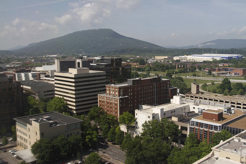 The view of downtown Chattanooga from the Chattanooga Convention & Visitors Bureau's office on the 18th floor of the Suntrust building.