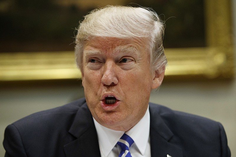 
              President Donald Trump speaks during a meeting with House and Senate leadership, Wednesday, March 1, 2017, in the Roosevelt Room of the White House in Washington. (AP Photo/Evan Vucci)
            