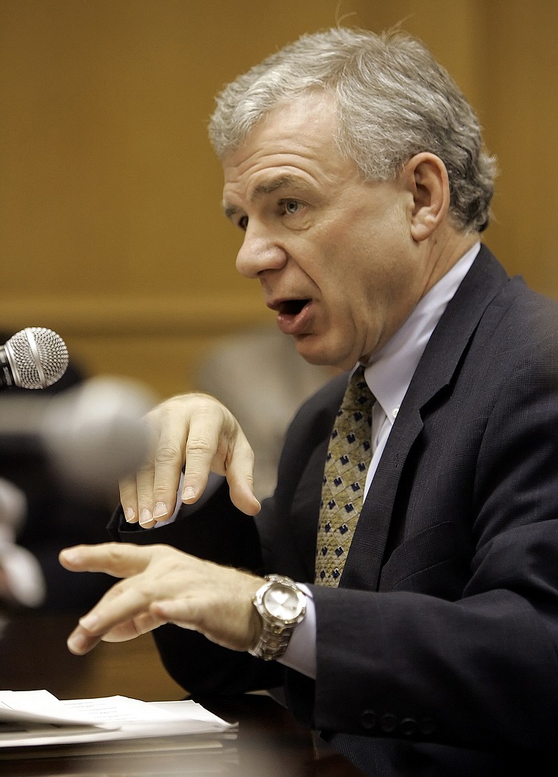 Dr. Bill Fox, director of the University of Tennessee Center for Business and Economic Research, answers questions during the State Funding Board meeting on Wednesday, Nov. 30, 2005, in Nashville, Tenn. (AP Photo/Mark Humphrey)