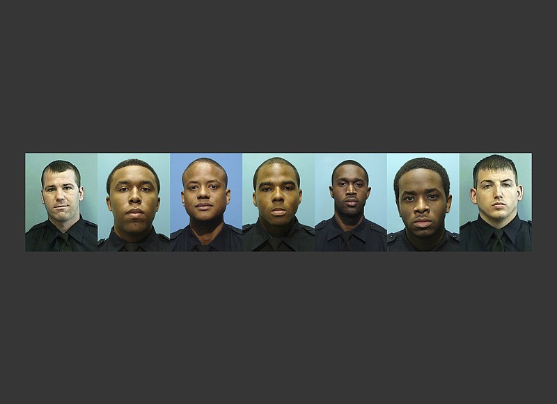 
              RETRANSMITTED FOR IMAGE SIZE - These undated photos provided by the Baltimore Police Department show, from left, Daniel Hersl, Evodio Hendrix, Jemell Rayam, Marcus Taylor, Maurice Ward, Momodu Gando and Wayne Jenkins, the seven police officers who are facing charges of robbery, extortion and overtime fraud, and are accused of stealing money and drugs from victims, some of whom had not committed crimes. (Baltimore Police Department via AP)
            